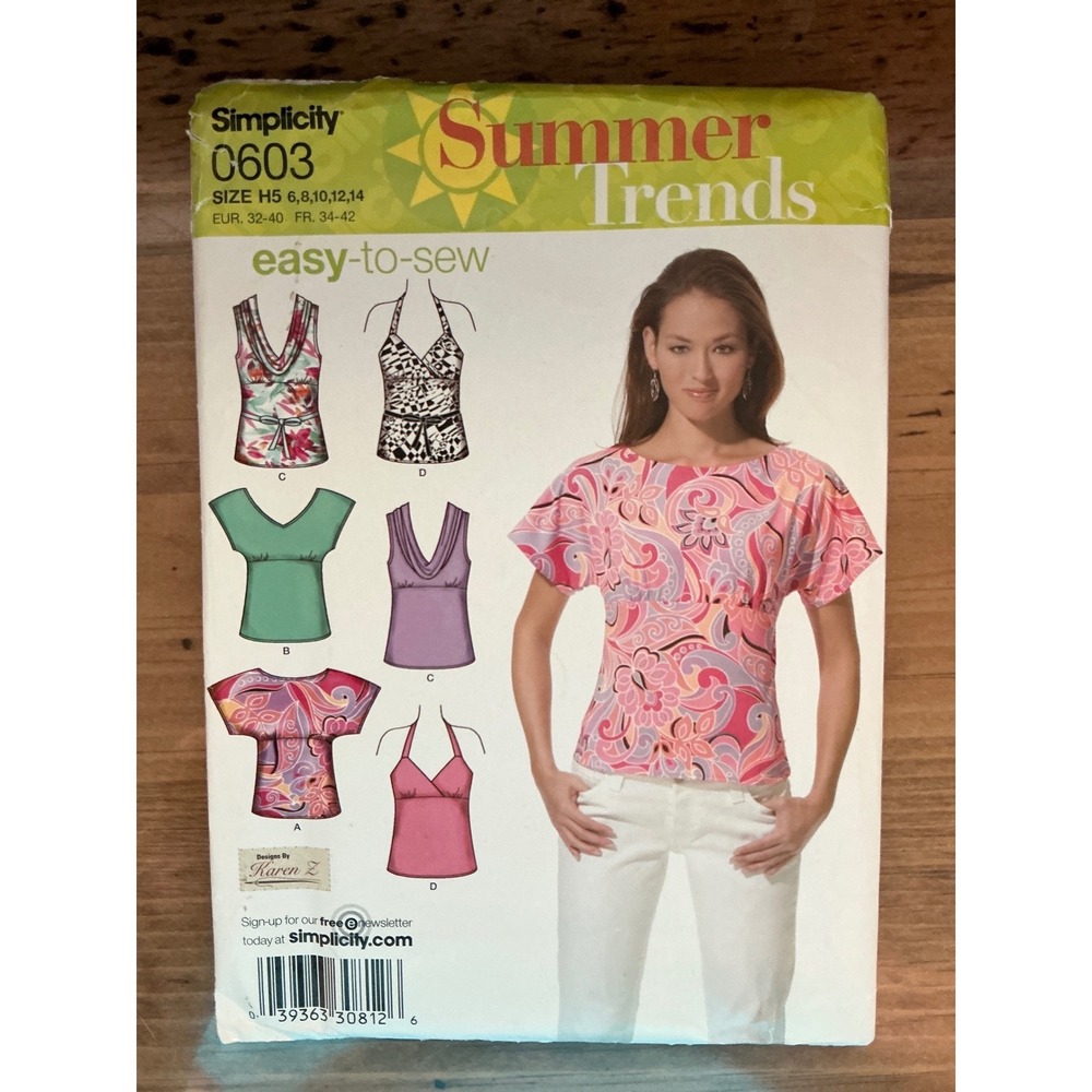 Simplicity Sewing Pattern 0603 UNCUT Summer Trends easy to sew tops Karen Z